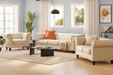 Chesterfield LYX 3+2+1 - SYN0000058, SYN0000052, SYN0000063 - Beige - Products - Möbler - Soffa - Soffgrupp - Chesterfield soffgrupp