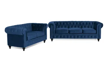 Chesterfield Lyx Soffgrupp 2-sits+3-sits Sammet - Blå - Products - Möbler - Soffa - Soffgrupp - Chesterfield soffgrupp