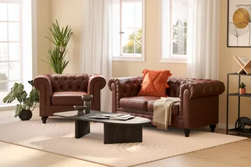 Chesterfield Lyx Soffgrupp 2-sits+Fåtölj - Brun - Products - Möbler - Soffa - Soffgrupp - Chesterfield soffgrupp