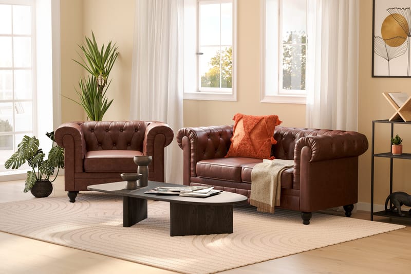 Chesterfield Lyx Soffgrupp 2-sits+Fåtölj - Brun - Products - Möbler - Soffa - Soffgrupp - Chesterfield soffgrupp