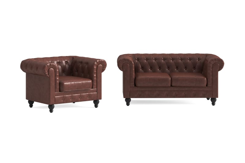 Chesterfield Lyx Soffgrupp 2-sits+Fåtölj - Brun - Products - Möbler - Soffa - Soffgrupp - Chesterfield soffgrupp
