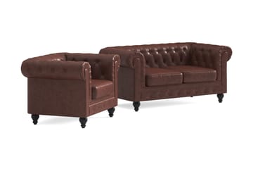 Chesterfield Lyx Soffgrupp 2-sits+Fåtölj - Brun - Products - Möbler - Soffa - Soffgrupp - Chesterfield soffgrupp