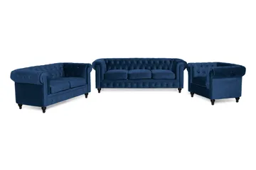 Chesterfield Lyx Soffgrupp 3+2+1 i Sammet - Blå - Products - Möbler - Soffa - Soffgrupp - Chesterfield soffgrupp