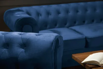Chesterfield Lyx Soffgrupp 3+2+1 i Sammet - Blå - Products - Möbler - Soffa - Soffgrupp - Chesterfield soffgrupp