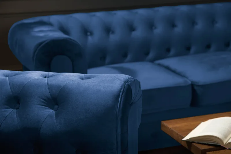 Chesterfield Lyx Soffgrupp 3+2+1 i Sammet - Blå - Products - Möbler - Soffa - Soffgrupp - Chesterfield soffgrupp