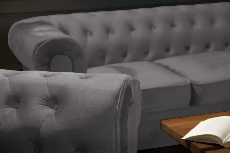 Chesterfield Lyx Soffgrupp 3+2 i Sammet - Mörkgrå - Products - Möbler - Soffa - Soffgrupp - Chesterfield soffgrupp