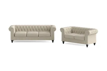 Chesterfield Lyx Soffgrupp 3-sits + 2-sits - Beige - Products - Möbler - Soffa - Soffgrupp - Chesterfield soffgrupp