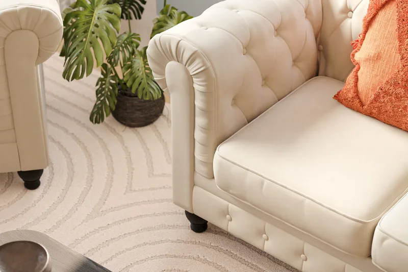 Chesterfield Lyx Soffgrupp 3-sits + 2-sits - Beige - Products - Möbler - Soffa - Soffgrupp - Chesterfield soffgrupp