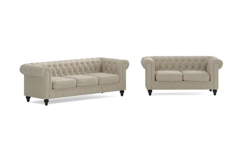 Chesterfield Lyx Soffgrupp 3-sits + 2-sits - Beige - Products - Möbler - Soffa - Soffgrupp - Chesterfield soffgrupp