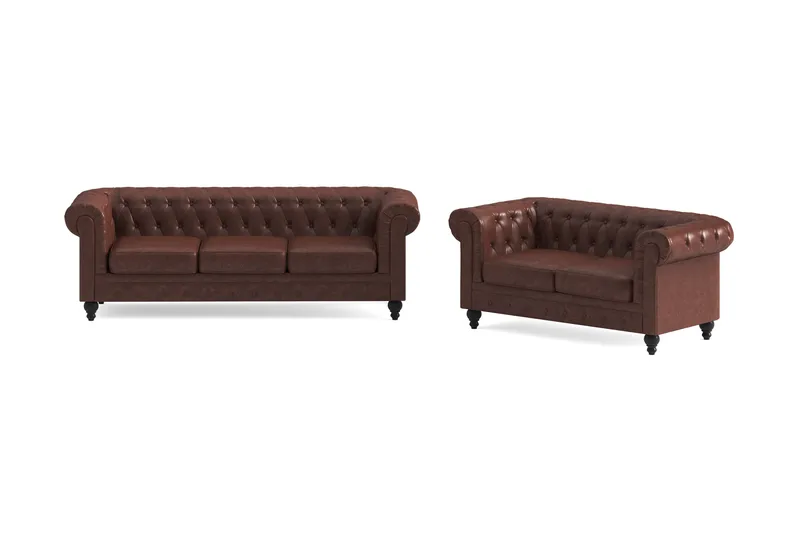 Chesterfield Lyx Soffgrupp 3-sits + 2-sits, Brun