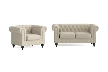 Chesterfield Lyx Soffgrupp 2-sits+Fåtölj - Beige - Products - Möbler - Soffa - Soffgrupp - Chesterfield soffgrupp