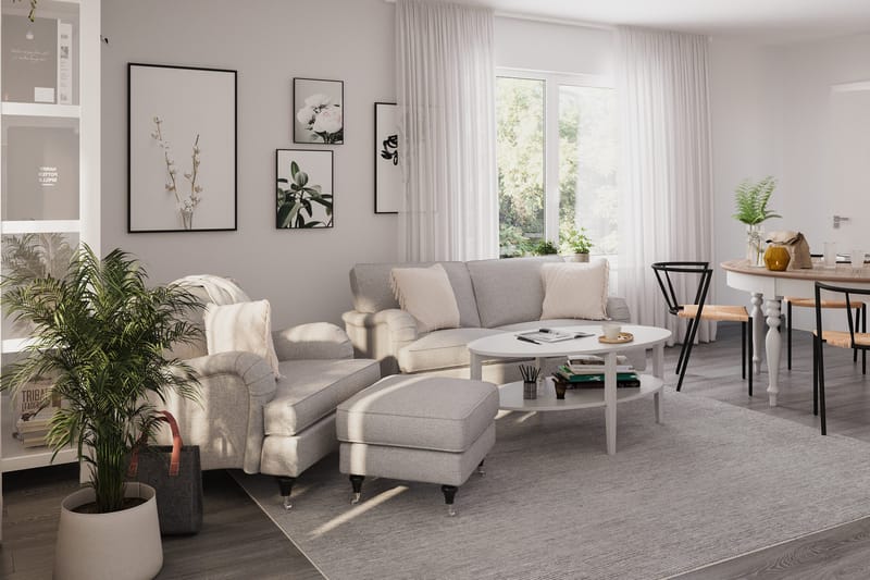 Howard Classic Soffgrupp 2-sits Soffa + Fåtölj + Fotpall i Tyg - Grå - Products - Möbler - Soffa - Soffgrupp - Howard soffgrupp