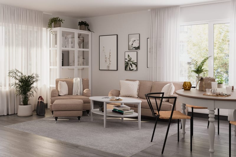 Howard Classic Soffgrupp 2-sits Soffa + Fåtölj + Fotpall i Tyg - Mörkbeige - Products - Möbler - Soffa - Soffgrupp - Howard soffgrupp