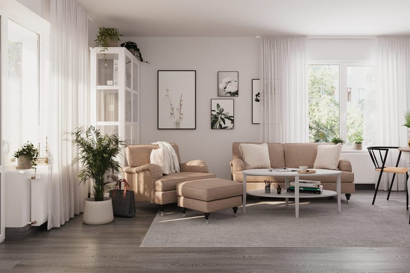 Howard Classic Soffgrupp 2-sits Soffa + Fåtölj + Fotpall i Tyg - Mörkbeige - Products - Möbler - Soffa - Soffgrupp - Howard soffgrupp