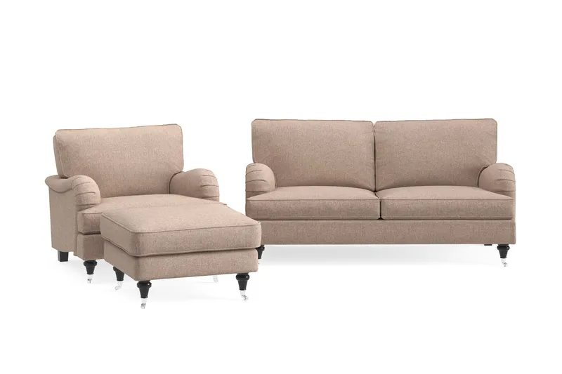 Howard Classic Soffgrupp 2-sits Soffa + Fåtölj + Fotpall i Tyg - Mörkbeige - Products - Möbler - Soffa - Soffgrupp - Howard soffgrupp