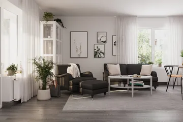 Howard Classic Soffgrupp 2-sits Soffa + Fåtölj + Fotpall i Tyg - Mörkgrå - Products - Möbler - Soffa - Soffgrupp - Howard soffgrupp