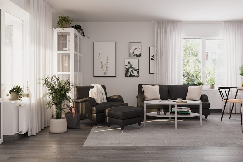 Howard Classic Soffgrupp 2-sits Soffa + Fåtölj + Fotpall i Tyg - Mörkgrå - Products - Möbler - Soffa - Soffgrupp - Howard soffgrupp