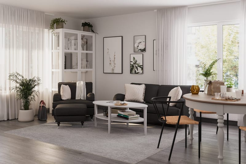 Howard Classic Soffgrupp 2-sits Soffa + Fåtölj + Fotpall i Tyg - Mörkgrå - Products - Möbler - Soffa - Soffgrupp - Howard soffgrupp