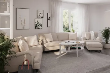 Howard Classic Soffgrupp 3-sits + 2-sits Soffa + Fåtölj + Fotpall i Tyg - Beige - Products - Möbler - Soffa - Soffgrupp - Howard soffgrupp