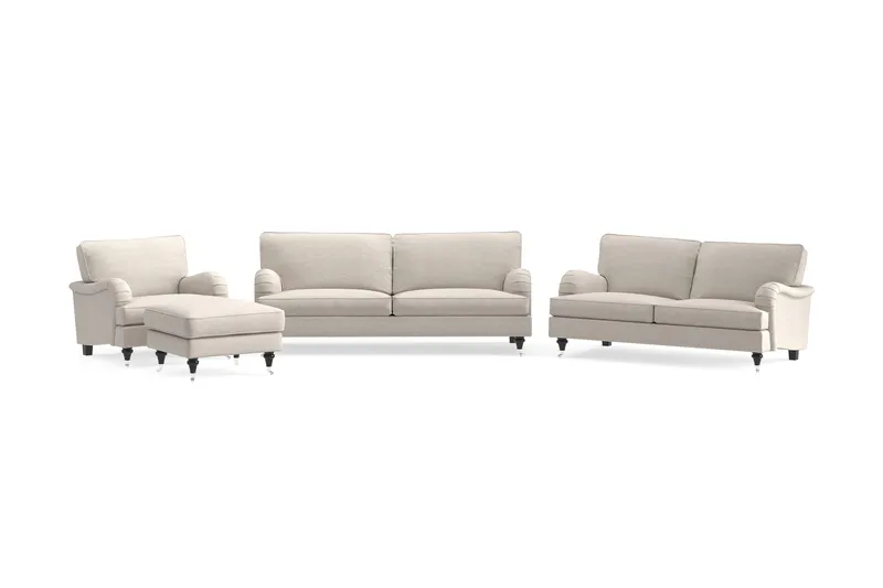 Howard Classic Soffgrupp 3-sits + 2-sits Soffa + Fåtölj + Fotpall i Tyg - Beige - Products - Möbler - Soffa - Soffgrupp - Howard soffgrupp