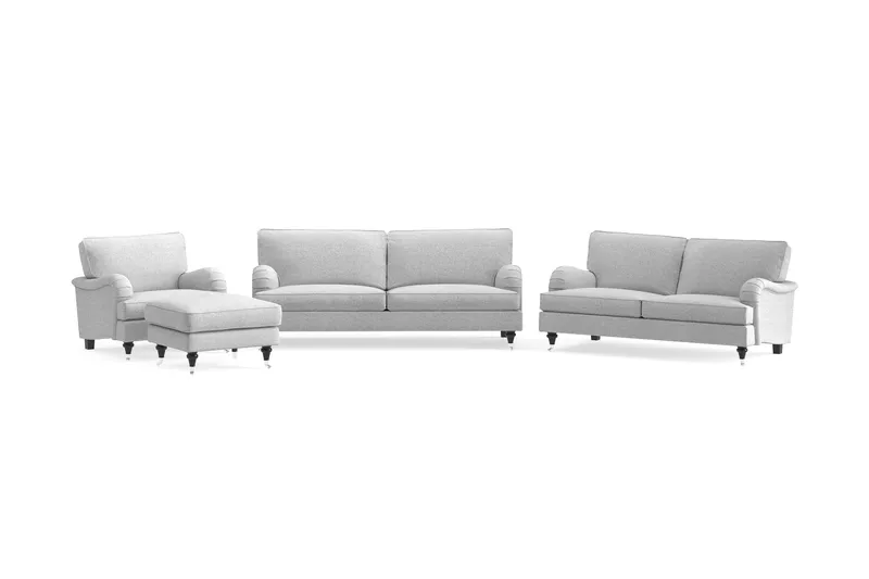 Howard Classic Soffgrupp 3-sits + 2-sits Soffa + Fåtölj + Fotpall i Tyg - Grå - Products - Möbler - Soffa - Soffgrupp - Howard soffgrupp