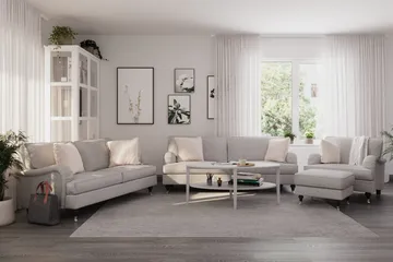 Howard Classic Soffgrupp 3-sits + 2-sits Soffa + Fåtölj i Tyg - Grå - Products - Möbler - Soffa - Soffgrupp - Howard soffgrupp