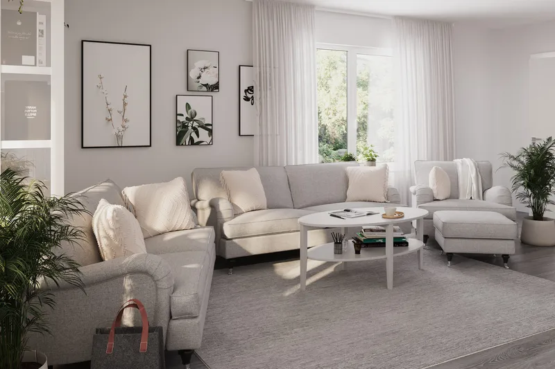 Howard Classic Soffgrupp 3-sits + 2-sits Soffa + Fåtölj i Tyg - Grå - Products - Möbler - Soffa - Soffgrupp - Howard soffgrupp