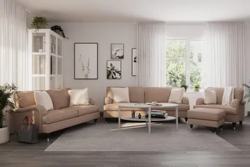 Howard Classic Soffgrupp 3-sits + 2-sits Soffa + Fåtölj i Tyg - Mörkbeige - Products - Möbler - Soffa - Soffgrupp - Howard soffgrupp