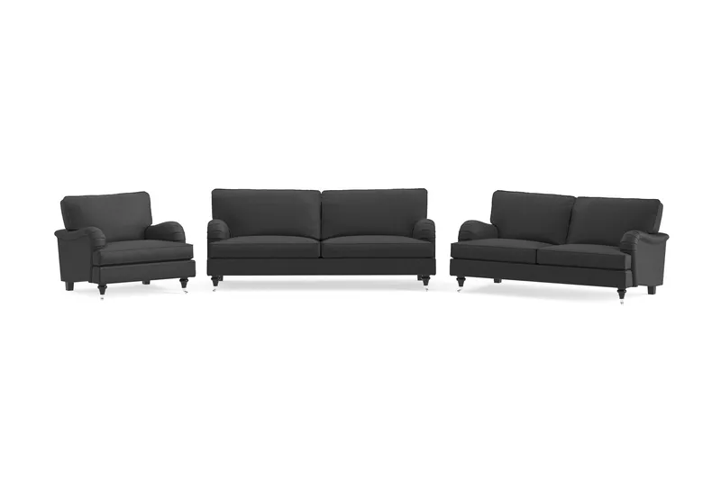 Howard Classic Soffgrupp 3-sits + 2-sits Soffa + Fåtölj i Tyg - Mörkgrå - Products - Möbler - Soffa - Soffgrupp - Howard soffgrupp