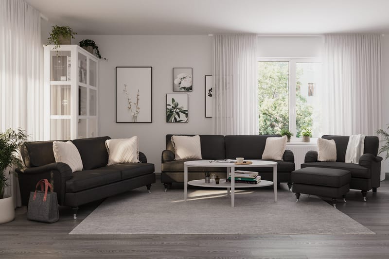 Howard Classic Soffgrupp 3-sits + 2-sits Soffa + Fåtölj i Tyg - Mörkgrå - Products - Möbler - Soffa - Soffgrupp - Howard soffgrupp