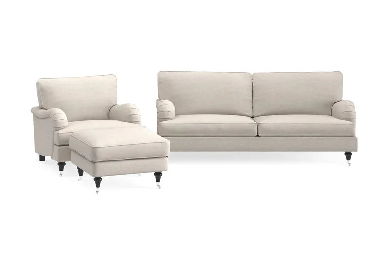 Howard Classic Soffgrupp 3-sits Soffa + Fåtölj + Fotpall i Tyg - Beige - Products - Möbler - Soffa - Soffgrupp - Howard soffgrupp