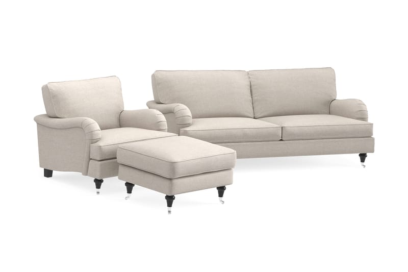 Howard Classic Soffgrupp 3-sits Soffa + Fåtölj + Fotpall i Tyg - Beige - Products - Möbler - Soffa - Soffgrupp - Howard soffgrupp