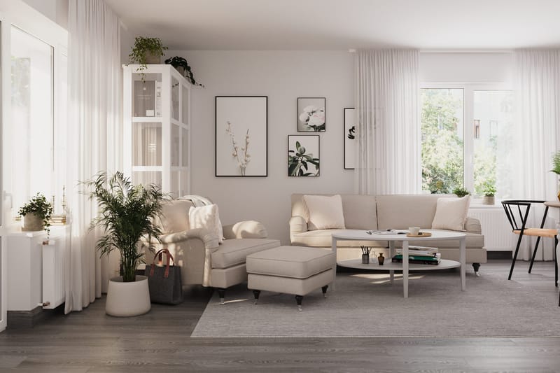 Howard Classic Soffgrupp 3-sits Soffa + Fåtölj + Fotpall i Tyg - Beige - Products - Möbler - Soffa - Soffgrupp - Howard soffgrupp