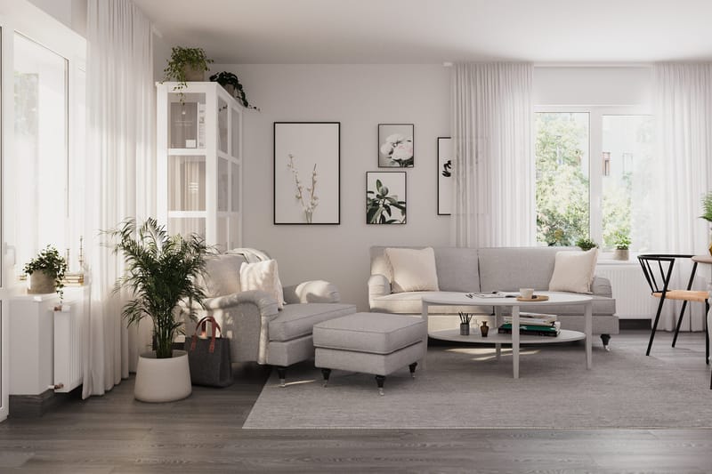 Howard Classic Soffgrupp 3-sits Soffa + Fåtölj + Fotpall i Tyg - Grå - Products - Möbler - Soffa - Soffgrupp - Howard soffgrupp
