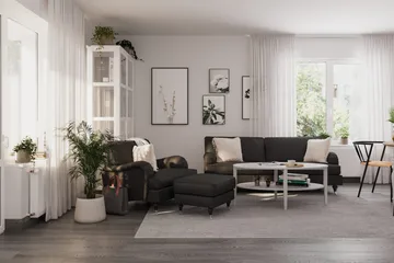 Howard Classic Soffgrupp 3-sits Soffa + Fåtölj + Fotpall i Tyg - Mörkgrå - Products - Möbler - Soffa - Soffgrupp - Howard soffgrupp