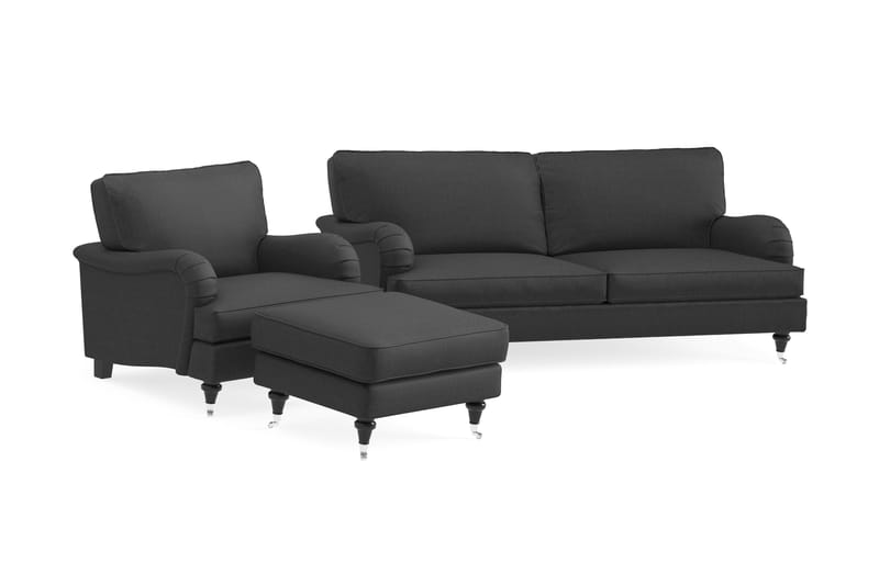 Howard Classic Soffgrupp 3-sits Soffa + Fåtölj + Fotpall i Tyg - Mörkgrå - Products - Möbler - Soffa - Soffgrupp - Howard soffgrupp