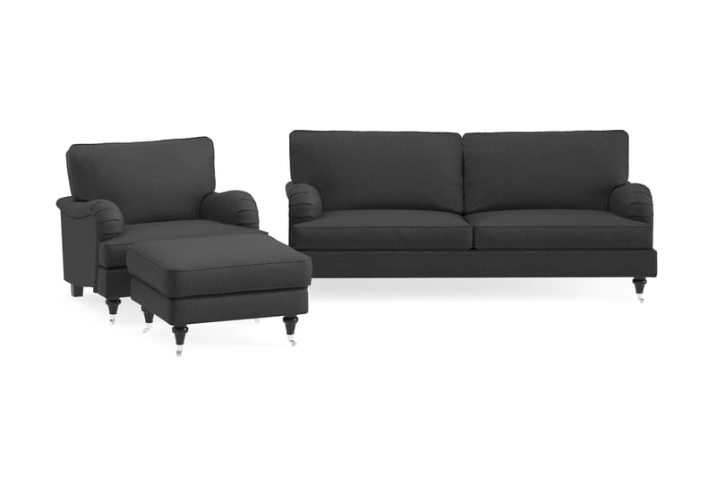 Howard Classic Soffgrupp 3-sits Soffa + Fåtölj + Fotpall i Tyg - Mörkgrå - Products - Möbler - Soffa - Soffgrupp - Howard soffgrupp