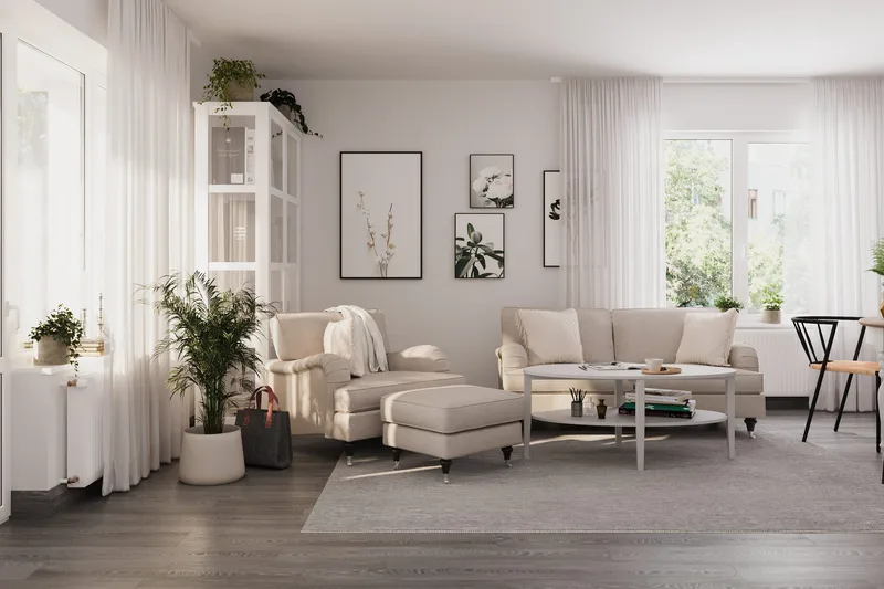 Howard Classic Soffgrupp 3-sits Soffa + Fåtölj i Tyg - Beige - Products - Möbler - Soffa - Soffgrupp - Howard soffgrupp