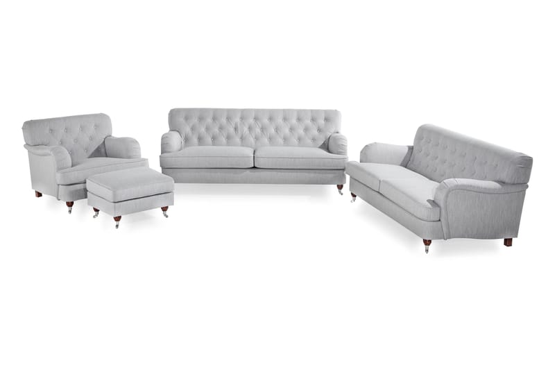 Howard Riviera Soffgrupp 2-sits + 3-sits Soffa + Fåtölj + Fotpall i Tyg - Grå - Products - Möbler - Soffa - Soffgrupp - Howard soffgrupp