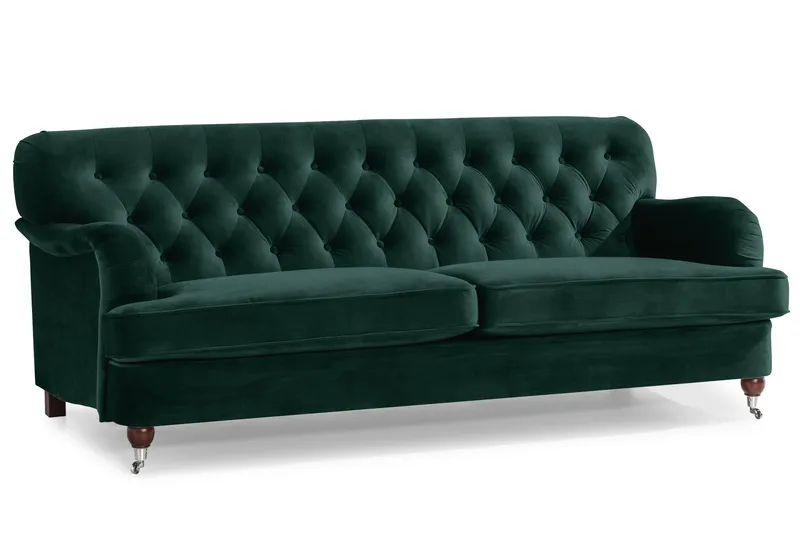 Howard Riviera Soffgrupp 3-sits + 2-sits Soffa + Fåtölj + Fotpall i Sammet - Grön - Products - Möbler - Soffa - Soffgrupp - Howard soffgrupp