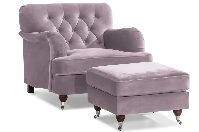 Howard Riviera Soffgrupp 3-sits + 2-sits Soffa + Fåtölj + Fotpall i Sammet - Lila - Products - Möbler - Soffa - Soffgrupp - Howard soffgrupp