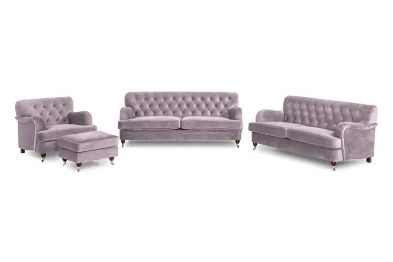 Howard Riviera Soffgrupp 3-sits + 2-sits Soffa + Fåtölj + Fotpall i Sammet - Lila - Products - Möbler - Soffa - Soffgrupp - Howard soffgrupp