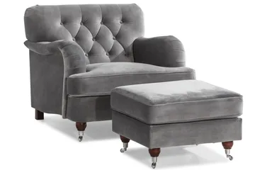 Howard Riviera Soffgrupp 3-sits + 2-sits Soffa + Fåtölj + Fotpall i Sammet - Ljusgrå - Products - Möbler - Soffa - Soffgrupp - Howard soffgrupp