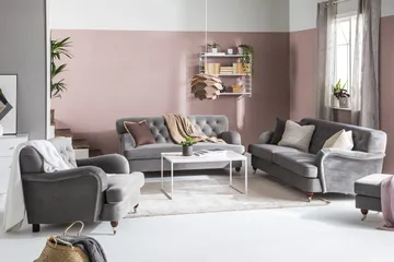 Howard Riviera Soffgrupp 3-sits + 2-sits Soffa + Fåtölj + Fotpall i Sammet - Ljusgrå - Products - Möbler - Soffa - Soffgrupp - Howard soffgrupp