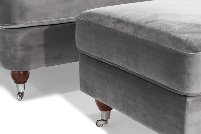 Howard Riviera Soffgrupp 3-sits + 2-sits Soffa + Fåtölj + Fotpall i Sammet - Ljusgrå - Products - Möbler - Soffa - Soffgrupp - Howard soffgrupp