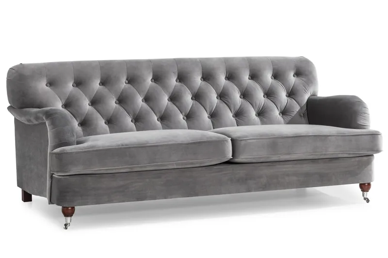 Howard Riviera Soffgrupp 3-sits + 2-sits Soffa + Fåtölj + Fotpall i Sammet - Ljusgrå - Products - Möbler - Soffa - Soffgrupp - Howard soffgrupp