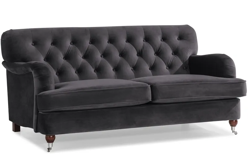 Howard Riviera Soffgrupp 3-sits + 2-sits Soffa + Fåtölj + Fotpall i Sammet - Mörkgrå - Products - Möbler - Soffa - Soffgrupp - Howard soffgrupp