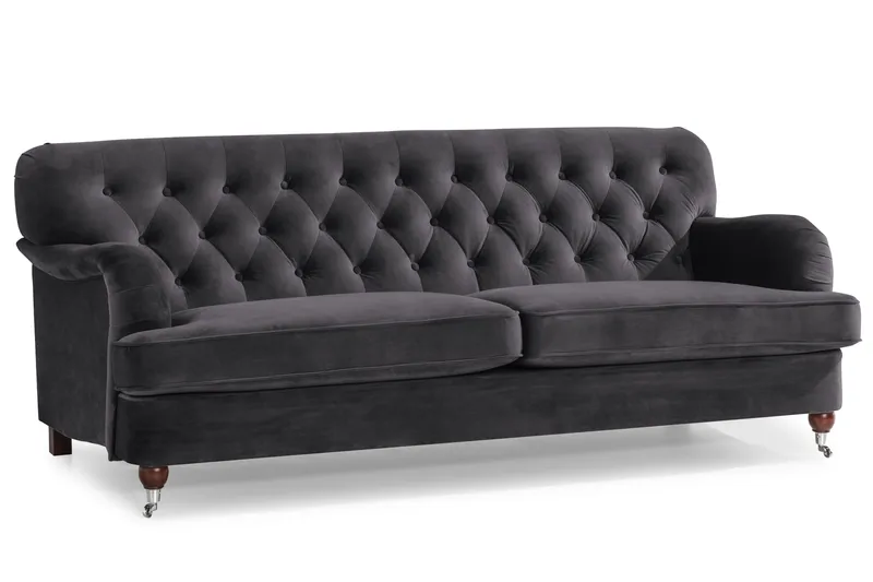 Howard Riviera Soffgrupp 3-sits + 2-sits Soffa + Fåtölj + Fotpall i Sammet - Mörkgrå - Products - Möbler - Soffa - Soffgrupp - Howard soffgrupp