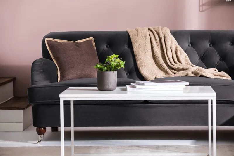 Howard Riviera Soffgrupp 3-sits + 2-sits Soffa + Fåtölj + Fotpall i Sammet - Mörkgrå - Products - Möbler - Soffa - Soffgrupp - Howard soffgrupp