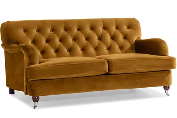 Howard Riviera Soffgrupp 3-sits + 2-sits Soffa + Fåtölj + Fotpall i Sammet - Mörkgul - Products - Möbler - Soffa - Soffgrupp - Howard soffgrupp
